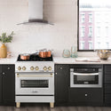 ZLINE Autograph Edition 30 in. 4.0 cu. ft. Legacy Dual Fuel Range with 4 Burner Gas Cooktop and Electric Convection Oven in Satin Stainless Steel and Polished Gold Accents (RASZ-SN-30-G)
