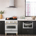 ZLINE Autograph Edition 30 in. 4.0 cu. ft. Legacy Dual Fuel Range with 4 Burner Gas Cooktop and Electric Convection Oven in Satin Stainless Steel and Polished Gold Accents, Open Box-Great Condition