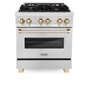 ZLINE Autograph Edition 30 in. 4.0 cu. ft. Legacy Dual Fuel Range with 4 Burner Gas Cooktop and Electric Convection Oven in Satin Stainless Steel and Polished Gold Accents, Open Box-Great Condition