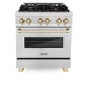 ZLINE Autograph Edition 30 in. 4.0 cu. ft. Legacy Dual Fuel Range with 4 Burner Gas Cooktop and Electric Convection Oven in Satin Stainless Steel and Polished Gold Accents, Open Box-Good Condition