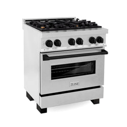 ZLINE Autograph Edition 30 in. 4.0 cu. ft. Legacy Dual Fuel Range with 4 Burner Gas Cooktop and Electric Convection Oven in Satin Stainless Steel and Matte Black Accents, Open Box-Great Condition