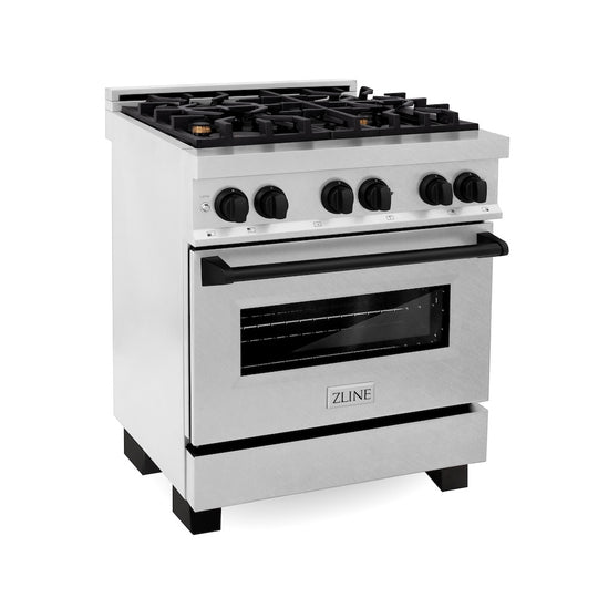 ZLINE Autograph Edition 30 in. 4.0 cu. ft. Legacy Dual Fuel Range with 4 Burner Gas Cooktop and Electric Convection Oven in Satin Stainless Steel and Matte Black Accents, Open Box-Great Condition