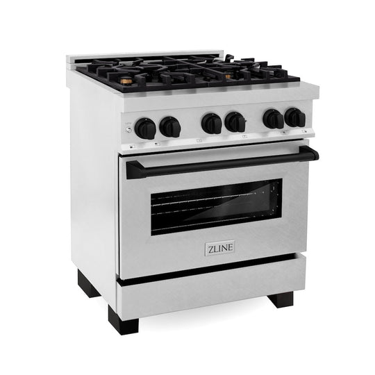 ZLINE Autograph Edition 30 in. 4.0 cu. ft. Legacy Dual Fuel Range with 4 Burner Gas Cooktop and Electric Convection Oven in Satin Stainless Steel and Matte Black Accents, Open Box-Good Condition
