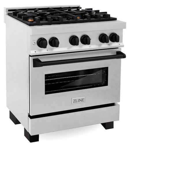 ZLINE Autograph Edition 30 in. 4.0 cu. ft. Legacy Dual Fuel Range with 4 Burner Gas Cooktop and Electric Convection Oven in Satin Stainless Steel and Matte Black Accents, Open Box-Great Condition