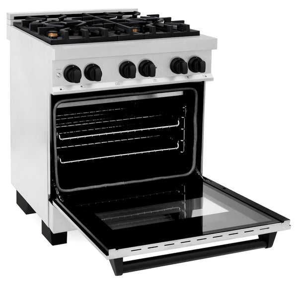 ZLINE Autograph Edition 30 in. 4.0 cu. ft. Legacy Dual Fuel Range with 4 Burner Gas Cooktop and Electric Convection Oven in Satin Stainless Steel and Matte Black Accents, Open Box-Great Condition