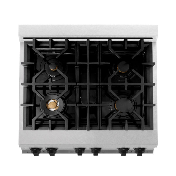 ZLINE Autograph Edition 30 in. 4.0 cu. ft. Legacy Dual Fuel Range with 4 Burner Gas Cooktop and Electric Convection Oven in Satin Stainless Steel and Matte Black Accents, Open Box-Great Condition