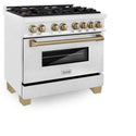 ZLINE Autograph Edition 36 in. 4.6 cu. ft. Legacy Dual Fuel Range with 6 Burner Gas Cooktop and Electric Convection Oven in Satin Stainless Steel and Champagne Bronze Accents, Open Box-Good Condition