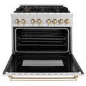 ZLINE Autograph Edition 36 in. 4.6 cu. ft. Legacy Dual Fuel Range with 6 Burner Gas Cooktop and Electric Convection Oven in Satin Stainless Steel and Polished Gold Accents, Open Box-Great Condition