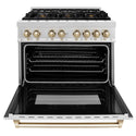ZLINE Autograph Edition 36 in. 4.6 cu. ft. Legacy Dual Fuel Range with 6 Burner Gas Cooktop and Electric Convection Oven in Satin Stainless Steel and Polished Gold Accents, Open Box-Good Condition