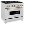 ZLINE Autograph Edition 36 in. 4.6 cu. ft. Legacy Dual Fuel Range with 6 Burner Gas Cooktop and Electric Convection Oven in Satin Stainless Steel and Polished Gold Accents, Open Box-Great Condition