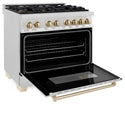 ZLINE Autograph Edition 36 in. 4.6 cu. ft. Legacy Dual Fuel Range with 6 Burner Gas Cooktop and Electric Convection Oven in Satin Stainless Steel and Polished Gold Accents, Open Box-Great Condition
