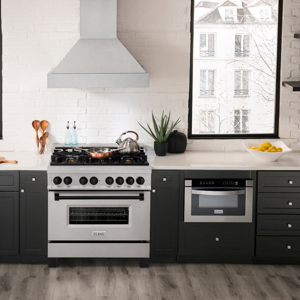 ZLINE Autograph Edition 36 in. 4.6 cu. ft. Legacy Dual Fuel Range with 6 Burner Gas Cooktop and Electric Convection Oven in Satin Stainless Steel and Matte Black Accents, Open Box-Great Condition