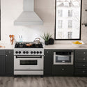 ZLINE Autograph Edition 36 in. 4.6 cu. ft. Legacy Dual Fuel Range with 6 Burner Gas Cooktop and Electric Convection Oven in Satin Stainless Steel and Matte Black Accents, Open Box-Good Condition