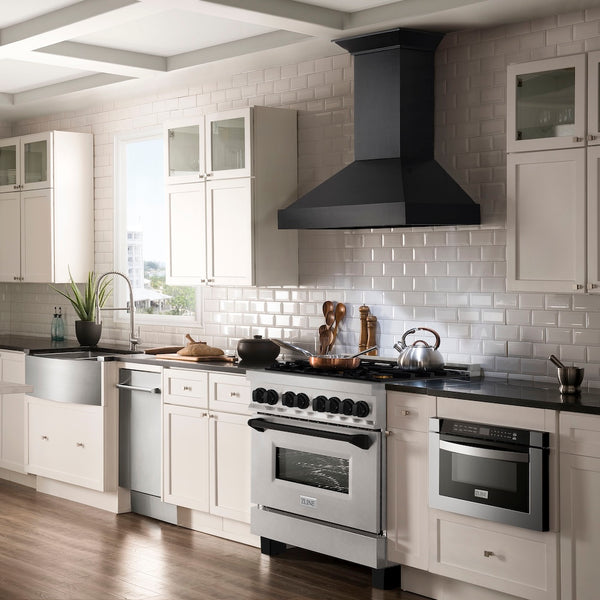ZLINE Autograph Edition 36 in. 4.6 cu. ft. Legacy Dual Fuel Range with 6 Burner Gas Cooktop and Electric Convection Oven in Satin Stainless Steel and Matte Black Accents, Open Box-Great Condition