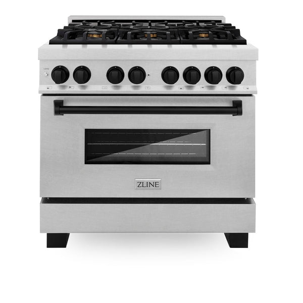 ZLINE Autograph Edition 36 in. 4.6 cu. ft. Legacy Dual Fuel Range with 6 Burner Gas Cooktop and Electric Convection Oven in Satin Stainless Steel and Matte Black Accents, Open Box-Good Condition
