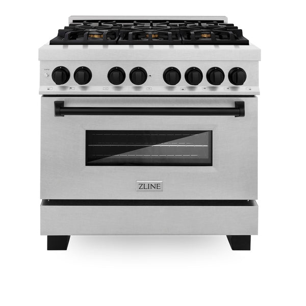 ZLINE Autograph Edition 36 in. 4.6 cu. ft. Legacy Dual Fuel Range with 6 Burner Gas Cooktop and Electric Convection Oven in Satin Stainless Steel and Matte Black Accents, Open Box-Great Condition