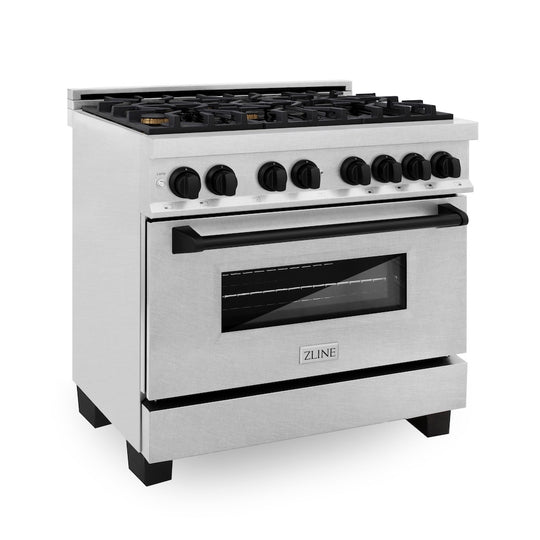 ZLINE Autograph Edition 36 in. 4.6 cu. ft. Legacy Dual Fuel Range with 6 Burner Gas Cooktop and Electric Convection Oven in Satin Stainless Steel and Matte Black Accents, Open Box-Great Condition