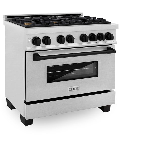 ZLINE Autograph Edition 36 in. 4.6 cu. ft. Legacy Dual Fuel Range with 6 Burner Gas Cooktop and Electric Convection Oven in Satin Stainless Steel and Matte Black Accents, Open Box-Great Condition