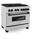 ZLINE Autograph Edition 36 in. 4.6 cu. ft. Legacy Dual Fuel Range with 6 Burner Gas Cooktop and Electric Convection Oven in Satin Stainless Steel and Matte Black Accents, Open Box-Good Condition