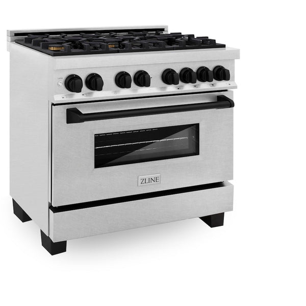 ZLINE Autograph Edition 36 in. 4.6 cu. ft. Legacy Dual Fuel Range with 6 Burner Gas Cooktop and Electric Convection Oven in Satin Stainless Steel and Matte Black Accents, Open Box-Good Condition