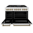 ZLINE Autograph Edition 48 in. 6.0 cu. ft. Legacy Dual Fuel Range with 7 Burner Gas Cooktop and 2 Electric Ovens in Satin Stainless Steel and Champagne Bronze Accents, Open Box-Good Condition