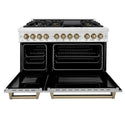 ZLINE Autograph Edition 48 in. 6.0 cu. ft. Legacy Dual Fuel Range with 7 Burner Gas Cooktop and 2 Electric Ovens in Satin Stainless Steel and Champagne Bronze Accents, Open Box-Great Condition