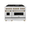 ZLINE Autograph Edition 48 in. 6.0 cu. ft. Legacy Dual Fuel Range with 7 Burner Gas Cooktop and 2 Electric Ovens in Satin Stainless Steel and Champagne Bronze Accents (RASZ-SN-48-CB)