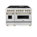 ZLINE Autograph Edition 48 in. 6.0 cu. ft. Legacy Dual Fuel Range with 7 Burner Gas Cooktop and 2 Electric Ovens in Satin Stainless Steel and Champagne Bronze Accents, Open Box-Good Condition