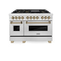 ZLINE Autograph Edition 48 in. 6.0 cu. ft. Legacy Dual Fuel Range with 7 Burner Gas Cooktop and 2 Electric Ovens in Satin Stainless Steel and Champagne Bronze Accents, Open Box-Great Condition