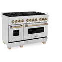 ZLINE Autograph Edition 48 in. 6.0 cu. ft. Legacy Dual Fuel Range with 7 Burner Gas Cooktop and 2 Electric Ovens in Satin Stainless Steel and Champagne Bronze Accents, Open Box-Good Condition