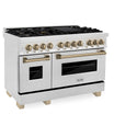 ZLINE Autograph Edition 48 in. 6.0 cu. ft. Legacy Dual Fuel Range with 7 Burner Gas Cooktop and 2 Electric Ovens in Satin Stainless Steel and Champagne Bronze Accents, Open Box-Great Condition