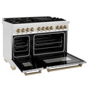 ZLINE Autograph Edition 48 in. 6.0 cu. ft. Legacy Dual Fuel Range with 7 Burner Gas Cooktop and 2 Electric Ovens in Satin Stainless Steel and Champagne Bronze Accents, Open Box-Good Condition