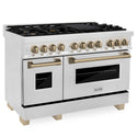 ZLINE Autograph Edition 48 in. 6.0 cu. ft. Legacy Dual Fuel Range with 7 Burner Gas Cooktop and 2 Electric Ovens in Satin Stainless Steel and Champagne Bronze Accents, Open Box-Great Condition