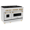 ZLINE Autograph Edition 48 in. 6.0 cu. ft. Legacy Dual Fuel Range with 7 Burner Gas Cooktop and 2 Electric Ovens in Satin Stainless Steel and Polished Gold Accents, Open Box-Great Condition