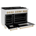 ZLINE Autograph Edition 48 in. 6.0 cu. ft. Legacy Dual Fuel Range with 7 Burner Gas Cooktop and 2 Electric Ovens in Satin Stainless Steel and Polished Gold Accents, Open Box-Great Condition