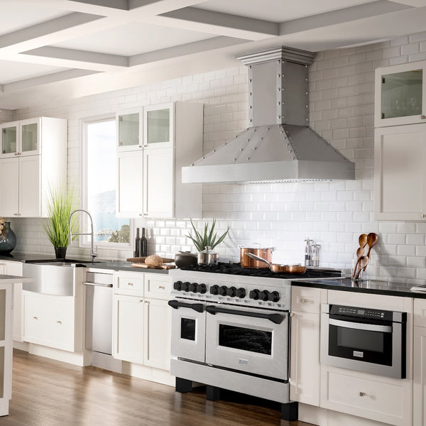 ZLINE Autograph Edition 48 in. 6.0 cu. ft. Legacy Dual Fuel Range with 7 Burner Gas Cooktop and 2 Electric Ovens in Satin Stainless Steel and Matte Black Accents, Open Box-Great Condition