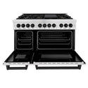 ZLINE Autograph Edition 48 in. 6.0 cu. ft. Legacy Dual Fuel Range with 7 Burner Gas Cooktop and 2 Electric Ovens in Satin Stainless Steel and Matte Black Accents, Open Box-Great Condition