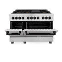 ZLINE Autograph Edition 48 in. 6.0 cu. ft. Legacy Dual Fuel Range with 7 Burner Gas Cooktop and 2 Electric Ovens in Satin Stainless Steel and Matte Black Accents, Open Box-Good Condition