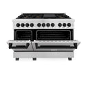 ZLINE Autograph Edition 48 in. 6.0 cu. ft. Legacy Dual Fuel Range with 7 Burner Gas Cooktop and 2 Electric Ovens in Satin Stainless Steel and Matte Black Accents, Open Box-Great Condition