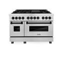 ZLINE Autograph Edition 48 in. 6.0 cu. ft. Legacy Dual Fuel Range with 7 Burner Gas Cooktop and 2 Electric Ovens in Satin Stainless Steel and Matte Black Accents, Open Box-Great Condition