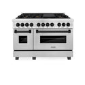 ZLINE Autograph Edition 48 in. 6.0 cu. ft. Legacy Dual Fuel Range with 7 Burner Gas Cooktop and 2 Electric Ovens in Satin Stainless Steel and Matte Black Accents, Open Box-Good Condition