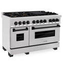 ZLINE Autograph Edition 48 in. 6.0 cu. ft. Legacy Dual Fuel Range with 7 Burner Gas Cooktop and 2 Electric Ovens in Satin Stainless Steel and Matte Black Accents, Open Box-Good Condition