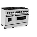 ZLINE Autograph Edition 48 in. 6.0 cu. ft. Legacy Dual Fuel Range with 7 Burner Gas Cooktop and 2 Electric Ovens in Satin Stainless Steel and Matte Black Accents (RASZ-SN-48-MB)