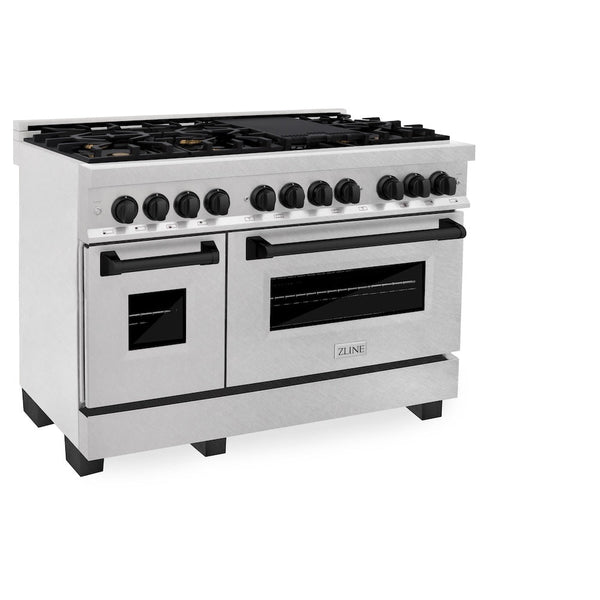 ZLINE Autograph Edition 48 in. 6.0 cu. ft. Legacy Dual Fuel Range with 7 Burner Gas Cooktop and 2 Electric Ovens in Satin Stainless Steel and Matte Black Accents, Open Box-Good Condition