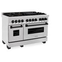 ZLINE Autograph Edition 48 in. 6.0 cu. ft. Legacy Dual Fuel Range with 7 Burner Gas Cooktop and 2 Electric Ovens in Satin Stainless Steel and Matte Black Accents, Open Box-Great Condition