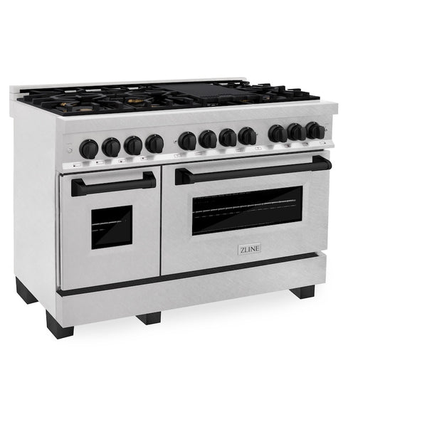 ZLINE Autograph Edition 48 in. 6.0 cu. ft. Legacy Dual Fuel Range with 7 Burner Gas Cooktop and 2 Electric Ovens in Satin Stainless Steel and Matte Black Accents, Open Box-Great Condition