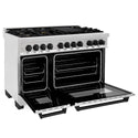 ZLINE Autograph Edition 48 in. 6.0 cu. ft. Legacy Dual Fuel Range with 7 Burner Gas Cooktop and 2 Electric Ovens in Satin Stainless Steel and Matte Black Accents (RASZ-SN-48-MB)