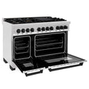 ZLINE Autograph Edition 48 in. 6.0 cu. ft. Legacy Dual Fuel Range with 7 Burner Gas Cooktop and 2 Electric Ovens in Satin Stainless Steel and Matte Black Accents, Open Box-Great Condition