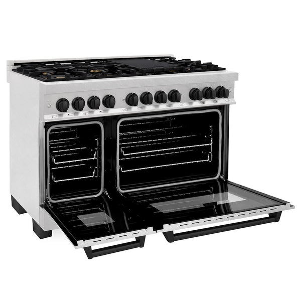 ZLINE Autograph Edition 48 in. 6.0 cu. ft. Legacy Dual Fuel Range with 7 Burner Gas Cooktop and 2 Electric Ovens in Satin Stainless Steel and Matte Black Accents, Open Box-Great Condition