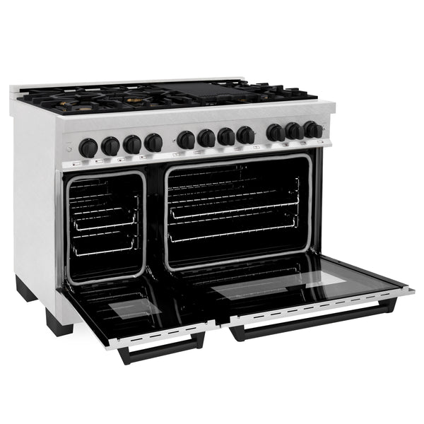 ZLINE Autograph Edition 48 in. 6.0 cu. ft. Legacy Dual Fuel Range with 7 Burner Gas Cooktop and 2 Electric Ovens in Satin Stainless Steel and Matte Black Accents (RASZ-SN-48-MB)